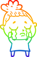 rainbow gradient line drawing of a cartoon crying woman png