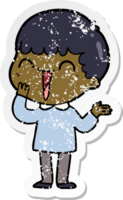 distressed sticker of a cartoon happy man png