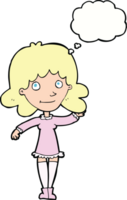 cartoon friendly woman waving with thought bubble png