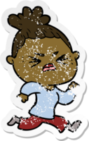 distressed sticker of a cartoon angry woman png