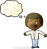 cartoon mustache man with open arms with thought bubble png