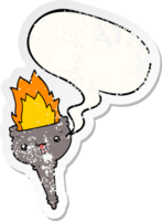 cartoon flaming chalice with speech bubble distressed distressed old sticker png