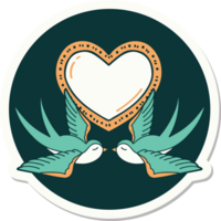 sticker of tattoo in traditional style of swallows and a heart png