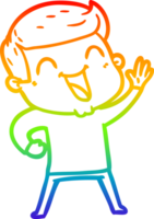 rainbow gradient line drawing of a cartoon man laughing png