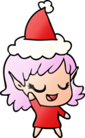 happy hand drawn gradient cartoon of a elf girl wearing santa hat png