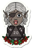 sticker of a elf rogue character with natural twenty dice roll png