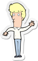 sticker of a cartoon nervous man waving png