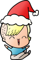 hand drawn gradient cartoon of a happy hipster girl wearing santa hat png