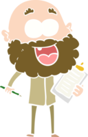 homme heureux fou de dessin animé de style couleur plat avec barbe et presse-papiers pour les notes png