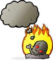 cartoon burning old bones with thought bubble png