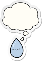 cartoon raindrop with thought bubble as a printed sticker png