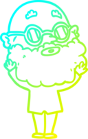 cold gradient line drawing of a cartoon curious man with beard and glasses png