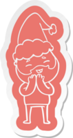 quirky cartoon  sticker of a happy bearded man wearing santa hat png