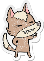 distressed sticker of a angry wolf cartoon png