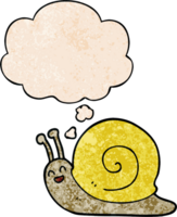 cartoon snail with thought bubble in grunge texture style png