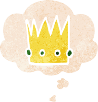 tecknad serie krona med trodde bubbla i grunge bedrövad retro texturerad stil png