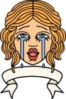 tatouage traditionnel avec bannière d'un visage féminin qui pleure très heureux png