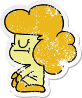 hand- getrokken verontrust sticker tekenfilm van een kawaii buitenaards wezen meisje png