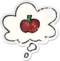 cartoon apple symbol with thought bubble as a distressed worn sticker png