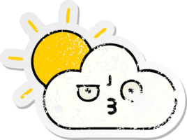 distressed sticker of a cute cartoon sunshine and cloud png