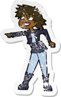 retro distressed sticker of a cartoon woman pointing png