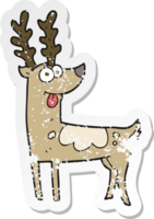 retro distressed sticker of a cartoon reindeer png