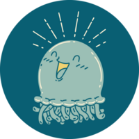 icon of a tattoo style happy jellyfish png