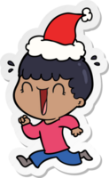 laughing hand drawn sticker cartoon of a man wearing santa hat png