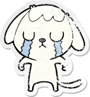 distressed sticker of a cute cartoon dog crying png