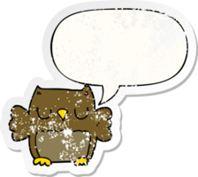 cute cartoon owl with speech bubble distressed distressed old sticker png