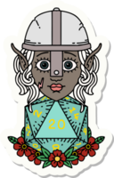 sticker of a elf fighter with natural twenty dice roll png