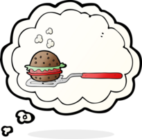 mano dibujado pensamiento burbuja dibujos animados espátula con hamburguesa png