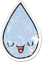 distressed sticker of a cartoon raindrop png
