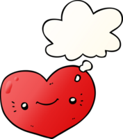 heart cartoon character with thought bubble in smooth gradient style png