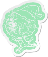 happy quirky cartoon distressed sticker of a lion wearing santa hat png