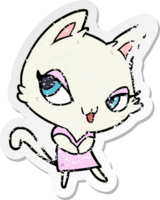 distressed sticker of a cartoon female cat png