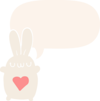 cute cartoon rabbit with love heart with speech bubble in retro style png
