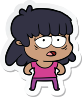 sticker of a cartoon tired woman png