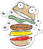 distressed sticker of a cartoon amazing burger png