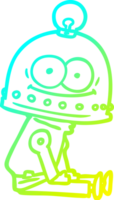 cold gradient line drawing of a happy carton robot with light bulb png