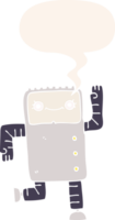 cartoon robot with speech bubble in retro style png