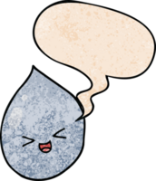 cartoon raindrop with speech bubble in retro texture style png