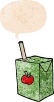 Karikatur Apfel Saft Box mit Rede Blase im Grunge betrübt retro texturiert Stil png