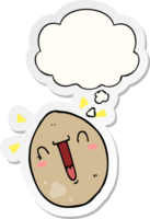 cartoon happy egg with thought bubble as a printed sticker png