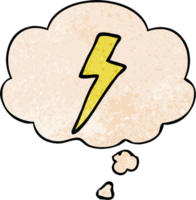 cartoon lightning bolt with thought bubble in grunge texture style png