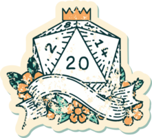 Retro Tattoo Style natural twenty D20 dice roll png