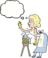 cartoon housewife washing up with thought bubble png