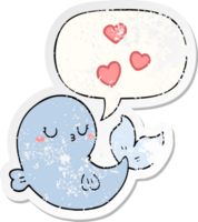 cute cartoon whale in love with speech bubble distressed distressed old sticker png