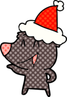 laughing bear hand drawn comic book style illustration of a wearing santa hat png