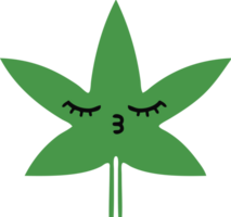 flat color retro cartoon of a marijuana leaf png